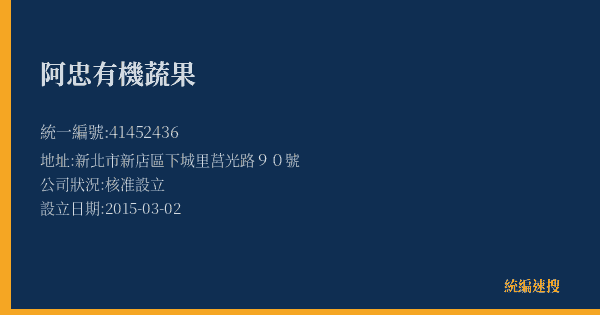 阿忠有機蔬果的照片-統編 41452436(新北市) 公司登記資料與營業項目詳細圖表