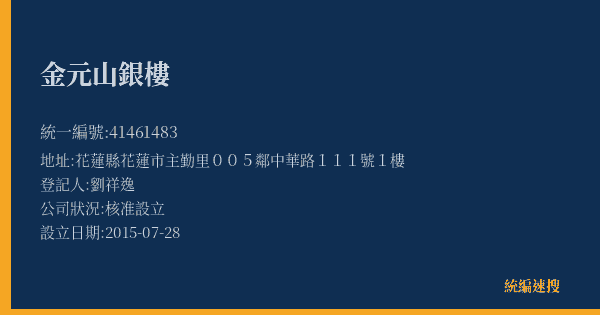 金元山銀樓的照片-統編 41461483(花蓮縣) 公司登記資料與營業項目詳細圖表