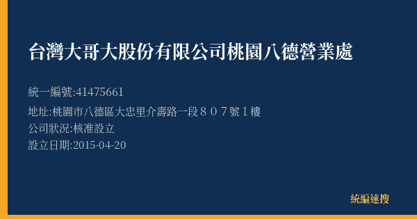 台灣大哥大股份有限公司桃園八德營業處的照片-統編 41475661(桃園市) 公司登記資料與營業項目詳細圖表