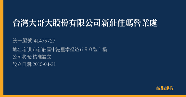 台灣大哥大股份有限公司新莊佳瑪營業處的照片-統編 41475727(新北市) 公司登記資料與營業項目詳細圖表