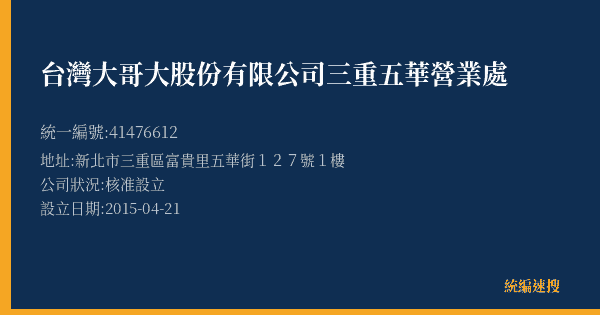 台灣大哥大股份有限公司三重五華營業處的照片-統編 41476612(新北市) 公司登記資料與營業項目詳細圖表