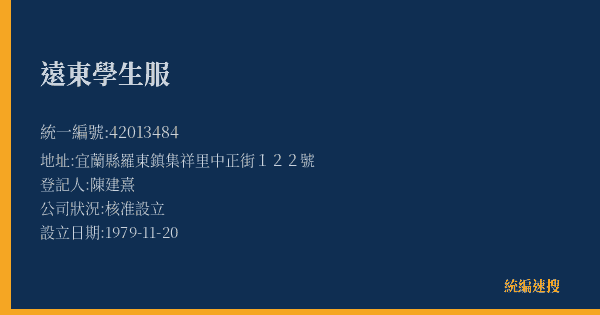 遠東學生服的照片-統編 42013484(宜蘭縣) 公司登記資料與營業項目詳細圖表