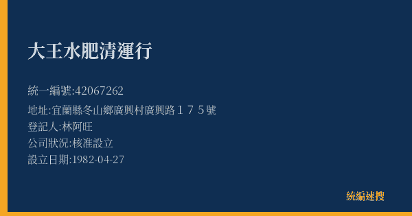 大王水肥清運行的照片-統編 42067262(宜蘭縣) 公司登記資料與營業項目詳細圖表