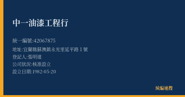 中一油漆工程行的照片-統編 42067875(宜蘭縣) 公司登記資料與營業項目詳細圖表
