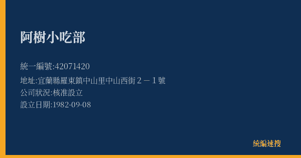 阿樹小吃部的照片-統編 42071420(宜蘭縣) 公司登記資料與營業項目詳細圖表