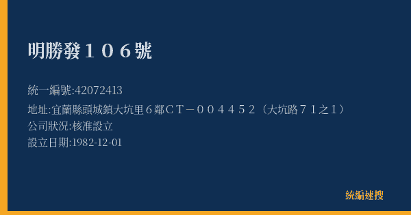 明勝發106號的照片-統編 42072413(宜蘭縣) 公司登記資料與營業項目詳細圖表