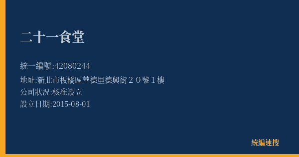 二十一食堂的照片-統編 42080244(新北市) 公司登記資料與營業項目詳細圖表