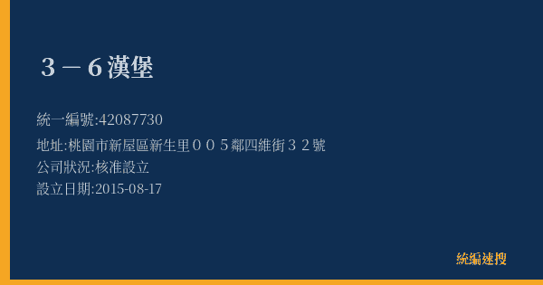 3-6漢堡的照片-統編 42087730(桃園市) 公司登記資料與營業項目詳細圖表