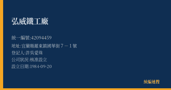 弘威鐵工廠的照片-統編 42094459(宜蘭縣) 公司登記資料與營業項目詳細圖表