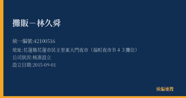 攤販-林久舜的照片-統編 42100516(花蓮縣) 公司登記資料與營業項目詳細圖表