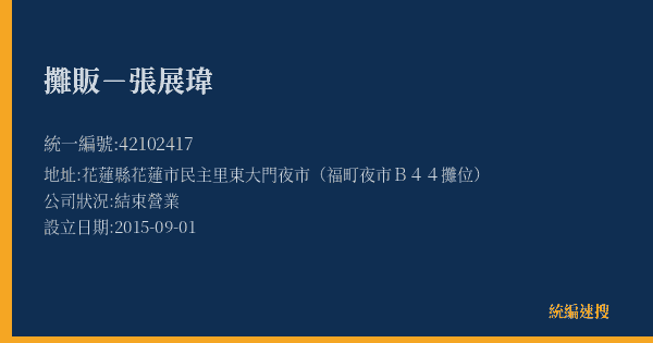 攤販-張展瑋的照片-統編 42102417(花蓮縣) 公司登記資料與營業項目詳細圖表