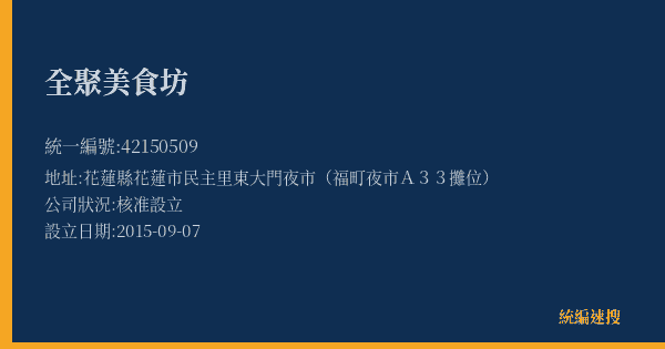 全聚美食坊的照片-統編 42150509(花蓮縣) 公司登記資料與營業項目詳細圖表