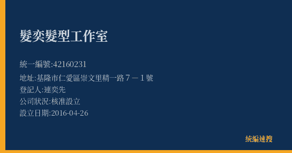 髮奕髮型工作室的照片-統編 42160231(基隆市) 公司登記資料與營業項目詳細圖表