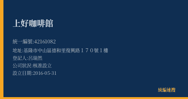 上好咖啡館的照片-統編 42161082(基隆市) 公司登記資料與營業項目詳細圖表