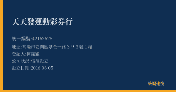 天天發運動彩券行的照片-統編 42162625(基隆市) 公司登記資料與營業項目詳細圖表