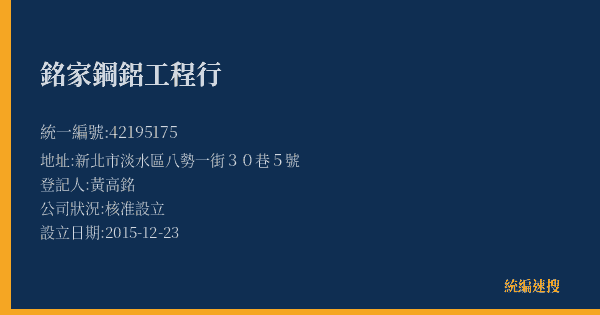 銘家鋼鋁工程行的照片-統編 42195175(新北市) 公司登記資料與營業項目詳細圖表