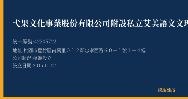 弋果文化事業股份有限公司附設私立艾美語文文理數學短期補習班的照片-統編 42205722(桃園市) 公司登記資料與營業項目詳細圖表