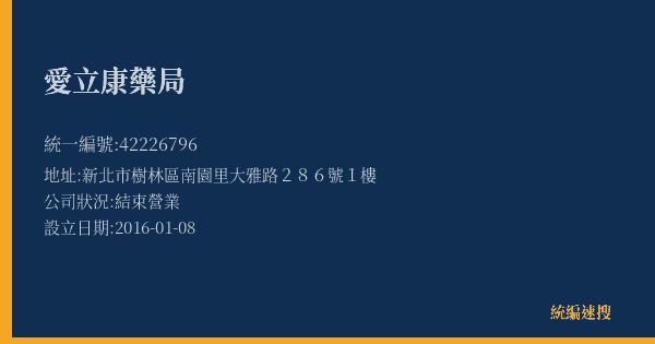 愛立康藥局的照片-統編 42226796(新北市) 公司登記資料與營業項目詳細圖表