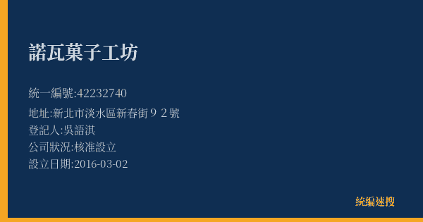 諾瓦菓子工坊的照片-統編 42232740(新北市) 公司登記資料與營業項目詳細圖表