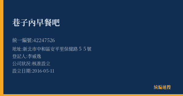 巷子內早餐吧的照片-統編 42247526(新北市) 公司登記資料與營業項目詳細圖表