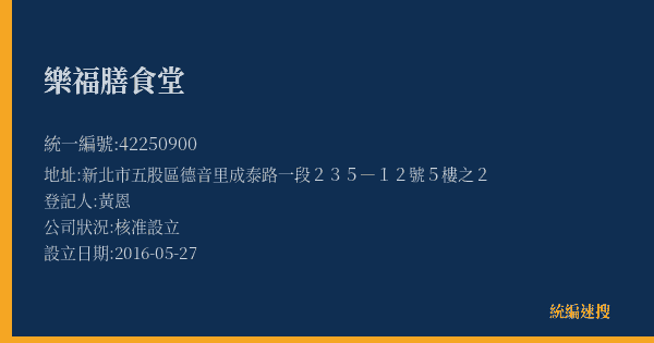 樂福膳食堂的照片-統編 42250900(新北市) 公司登記資料與營業項目詳細圖表