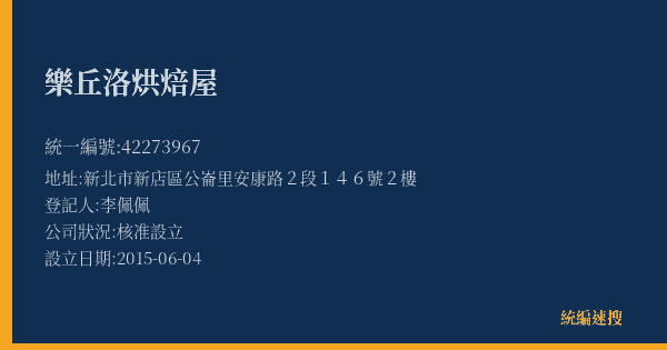 樂丘洛烘焙屋的照片-統編 42273967(新北市) 公司登記資料與營業項目詳細圖表