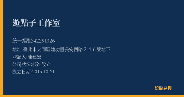 遊點子工作室的照片-統編 42291326(臺北市) 公司登記資料與營業項目詳細圖表
