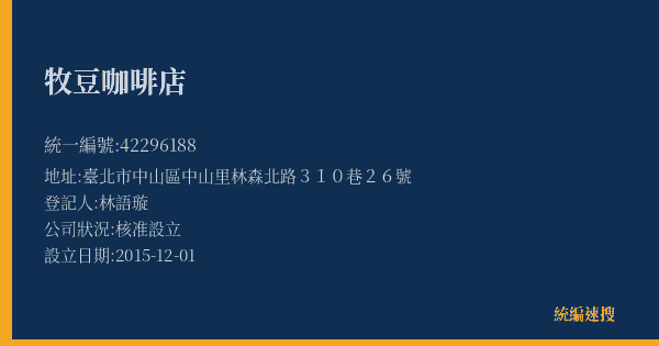 牧豆咖啡店的照片-統編 42296188(臺北市) 公司登記資料與營業項目詳細圖表