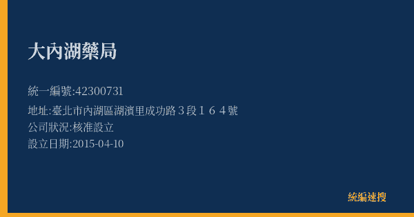 大內湖藥局的照片-統編 42300731(臺北市) 公司登記資料與營業項目詳細圖表
