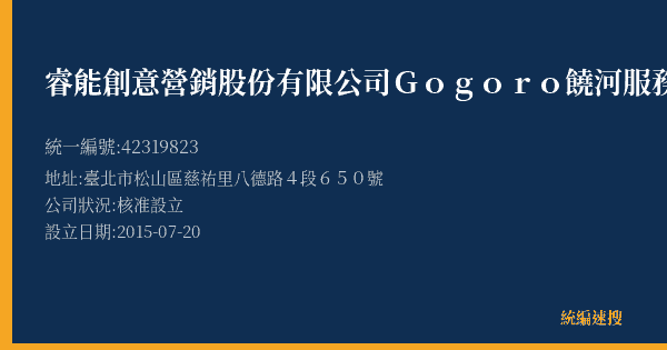 睿能創意營銷股份有限公司Gogoro饒河服務中心的照片-統編 42319823(臺北市) 公司登記資料與營業項目詳細圖表