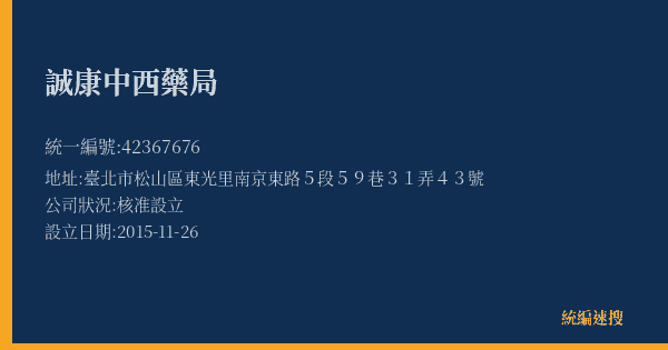 誠康中西藥局的照片-統編 42367676(臺北市) 公司登記資料與營業項目詳細圖表