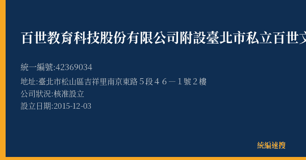 百世教育科技股份有限公司附設臺北市私立百世文理短期補習班三民分班的照片-統編 42369034(臺北市) 公司登記資料與營業項目詳細圖表
