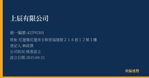 上辰有限公司的照片-統編 42591301(花蓮縣) 公司登記資料與營業項目詳細圖表