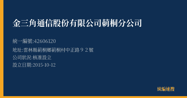 金三角通信股份有限公司莿桐分公司的照片-統編 42606120(雲林縣) 公司登記資料與營業項目詳細圖表