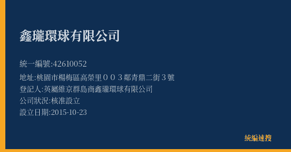 鑫瓏環球有限公司的照片-統編 42610052(桃園市) 公司登記資料與營業項目詳細圖表