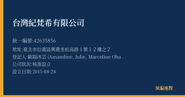 台灣紀梵希有限公司的照片-統編 42635856(臺北市) 公司登記資料與營業項目詳細圖表
