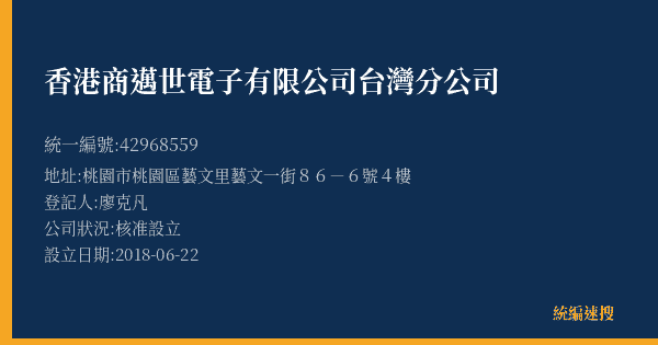 香港商邁世電子有限公司台灣分公司的照片-統編 42968559(桃園市) 公司登記資料與營業項目詳細圖表