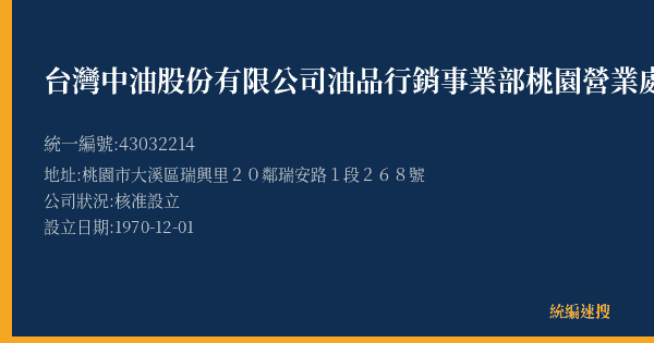 台灣中油股份有限公司油品行銷事業部桃園營業處大溪加油站的照片-統編 43032214(桃園市) 公司登記資料與營業項目詳細圖表