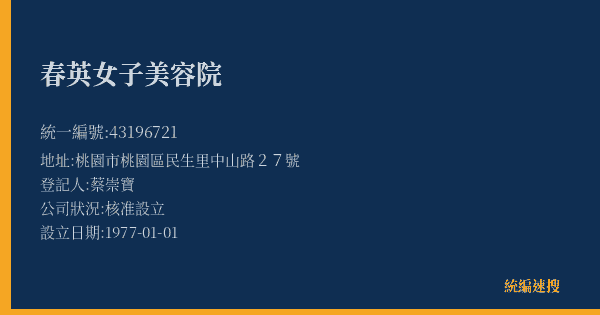 春英女子美容院的照片-統編 43196721(桃園市) 公司登記資料與營業項目詳細圖表