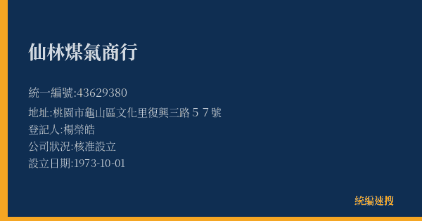 仙林煤氣商行的照片-統編 43629380(桃園市) 公司登記資料與營業項目詳細圖表