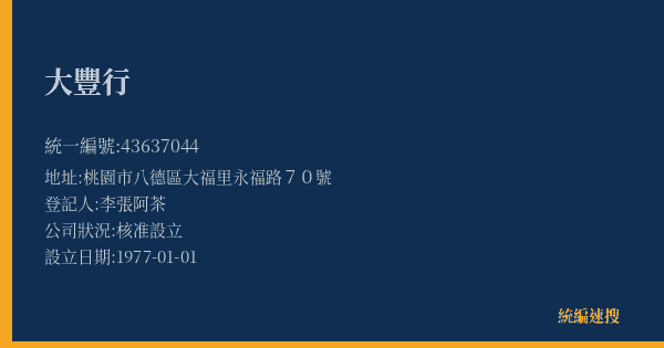 大豐行的照片-統編 43637044(桃園市) 公司登記資料與營業項目詳細圖表