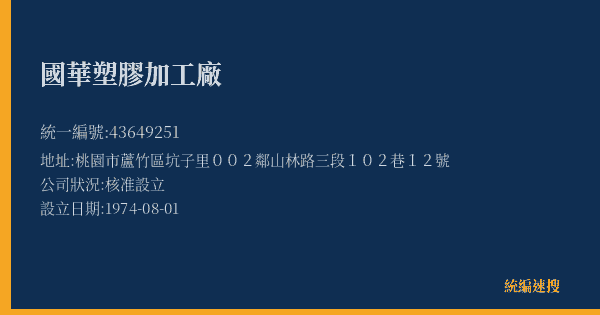 國華塑膠加工廠的照片-統編 43649251(桃園市) 公司登記資料與營業項目詳細圖表