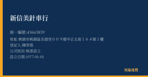 新信美針車行的照片-統編 43663859(桃園市) 公司登記資料與營業項目詳細圖表