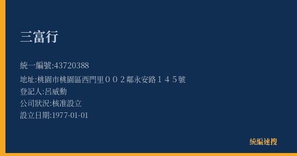 三富行的照片-統編 43720388(桃園市) 公司登記資料與營業項目詳細圖表