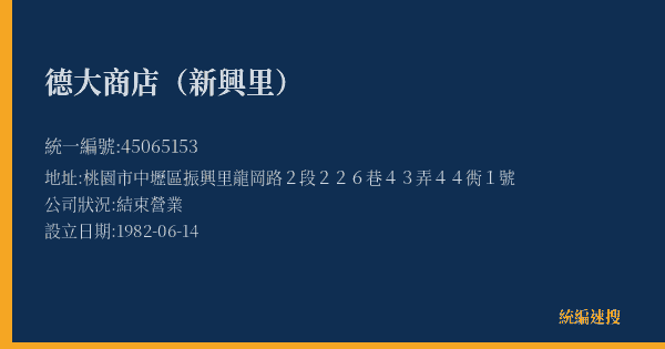 德大商店(新興里)的照片-統編 45065153(桃園市) 公司登記資料與營業項目詳細圖表
