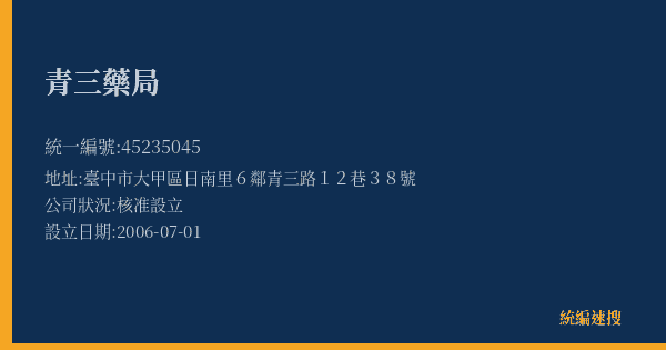 青三藥局的照片-統編 45235045(臺中市) 公司登記資料與營業項目詳細圖表