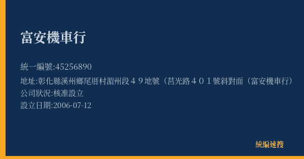 富安機車行的照片-統編 45256890(彰化縣) 公司登記資料與營業項目詳細圖表