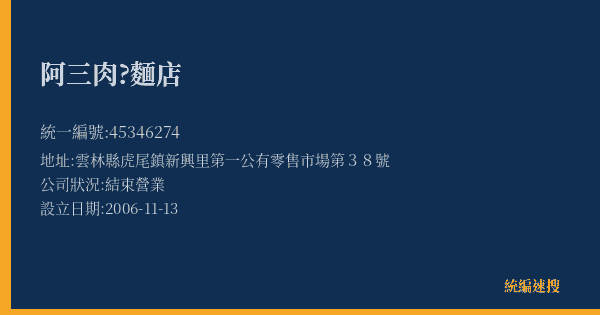 阿三肉?麵店的照片-統編 45346274(雲林縣) 公司登記資料與營業項目詳細圖表