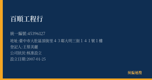 百順工程行的照片-統編 45396127(臺中市) 公司登記資料與營業項目詳細圖表