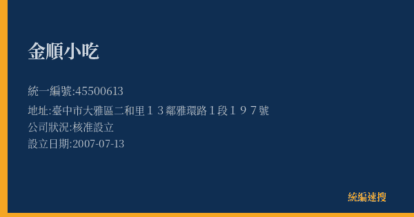 金順小吃的照片-統編 45500613(臺中市) 公司登記資料與營業項目詳細圖表